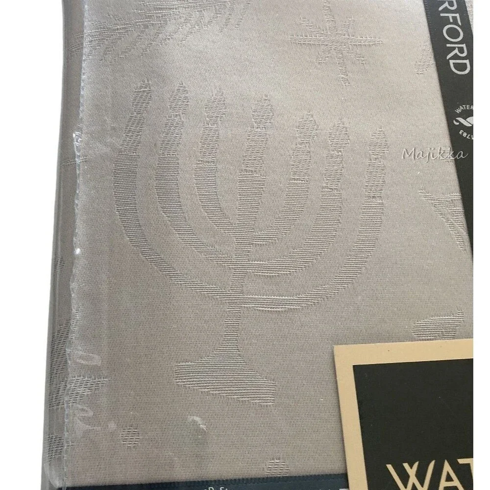 Waterford Luxury Tablecloth Gray Hanukkah Menorah Star Festival of Lights 70x84